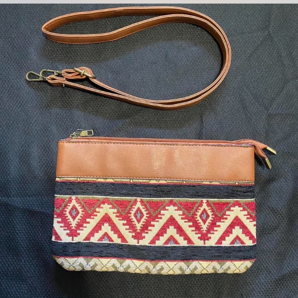 Southwest Boho Western Print canvas Crossbody Carpet bag Clutch Purse Canyon Sky